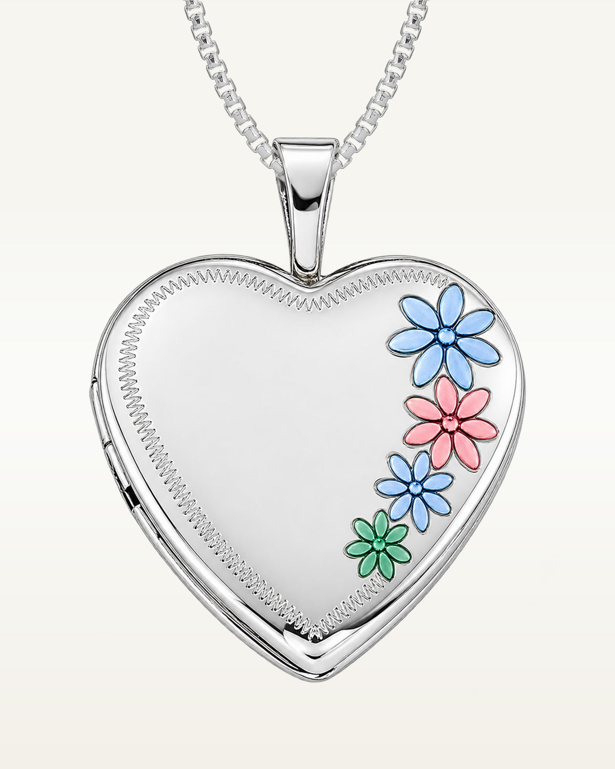 Sterling Silver Enameled Flower Heart Photo Locket