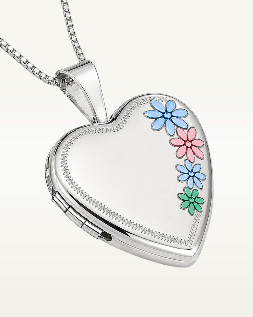 Sterling Silver Enameled Flower Heart Photo Locket