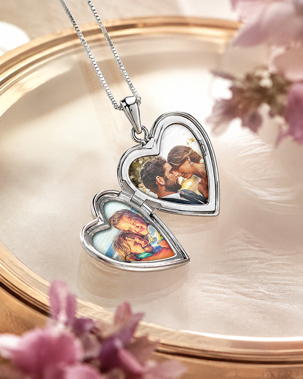 Sterling Silver Enameled Flower Heart Photo Locket - lifestyle