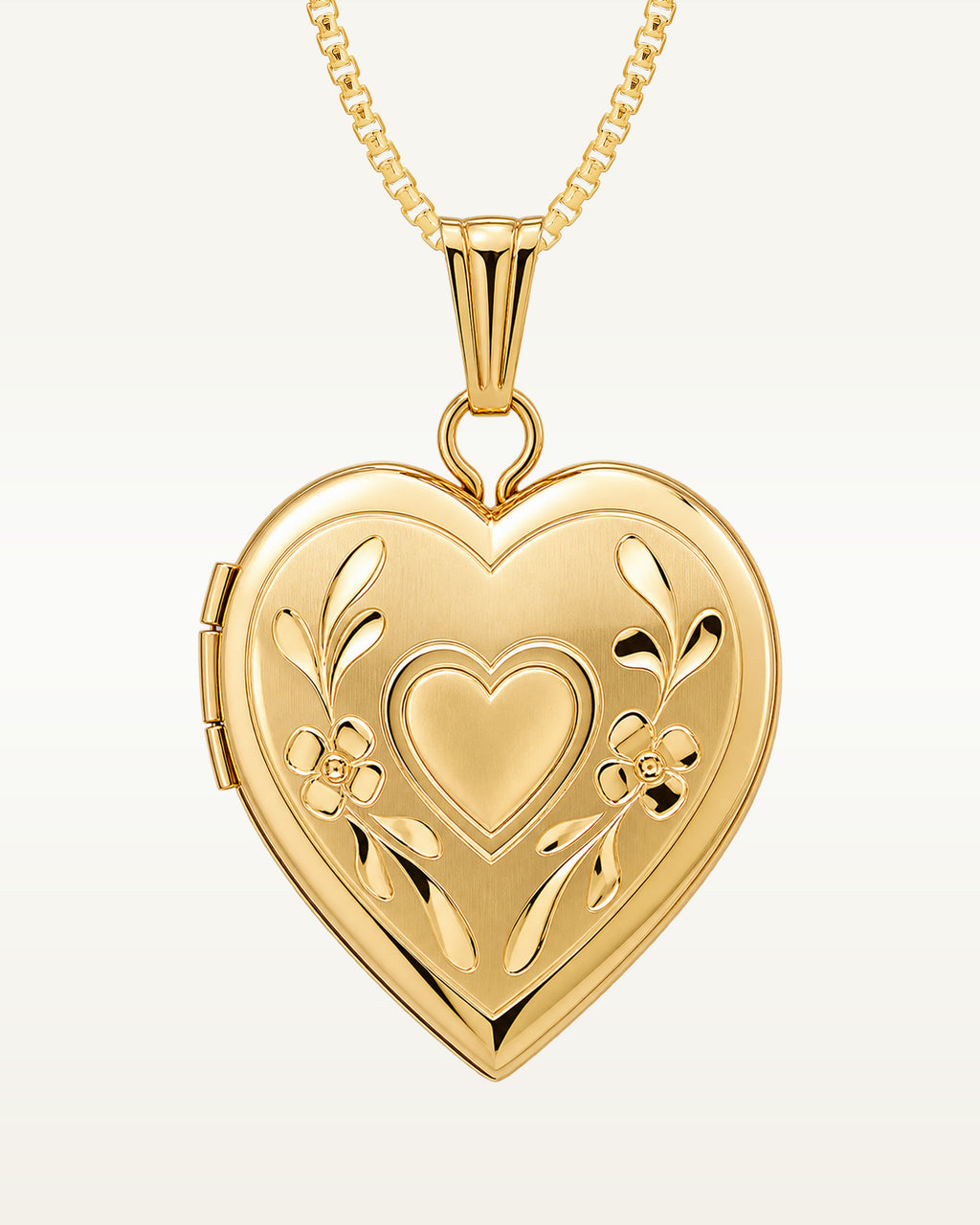 Solid 14k Yellow Gold Floral Heart Photo Locket