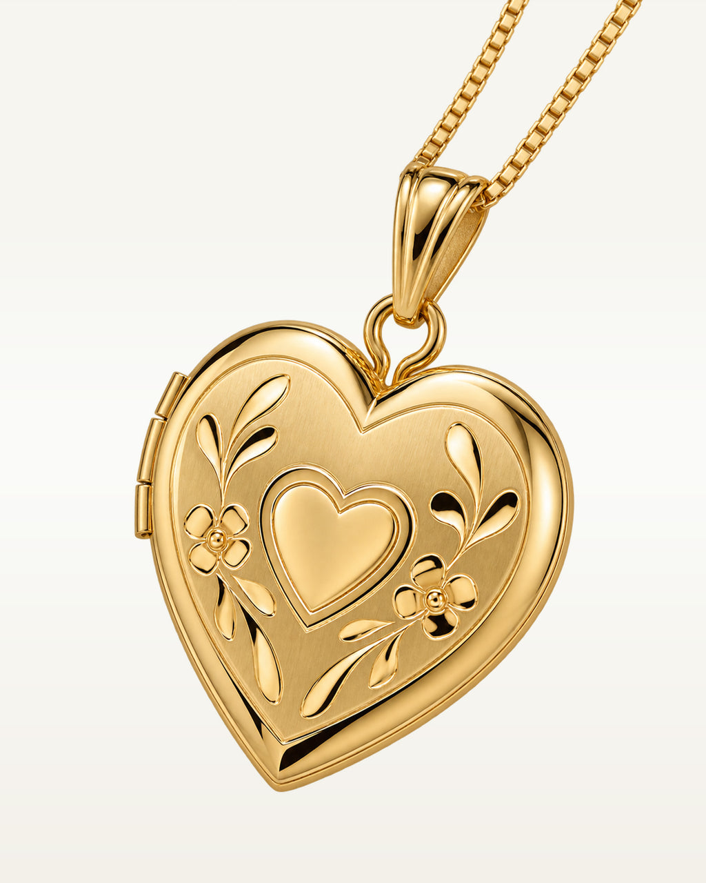 Solid 14k Yellow Gold Floral Heart Photo Locket