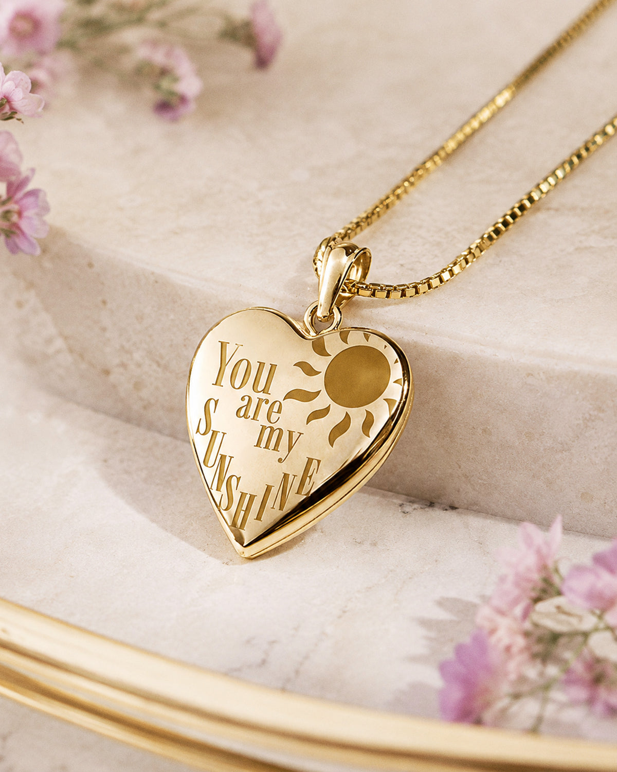 Yellow Gold You Are My Sunshine Heart Photo Locket - lifestyle