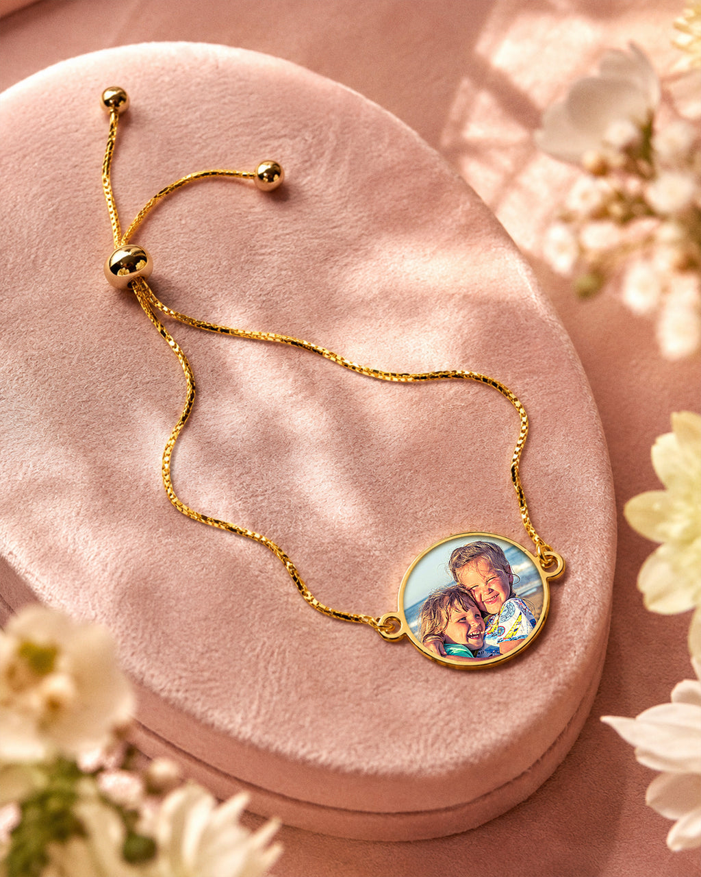 Women's Adjustable Round Photo Engraved Bracelet - lifestyle