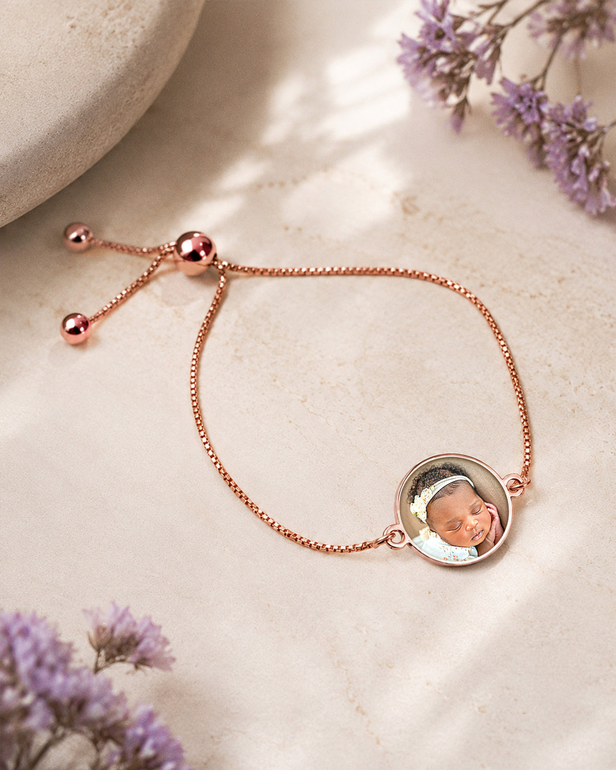 Women's Adjustable Round Photo Engraved Bracelet - lifestyle
