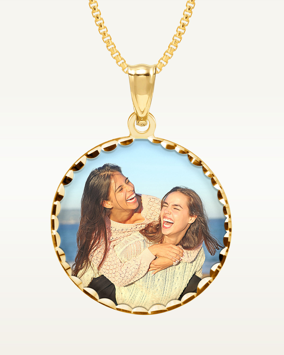 Round w/ Diamond Cut Edge Photo Engraved Pendant