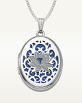 Sterling Silver Blue Lotus Oval Photo Locket