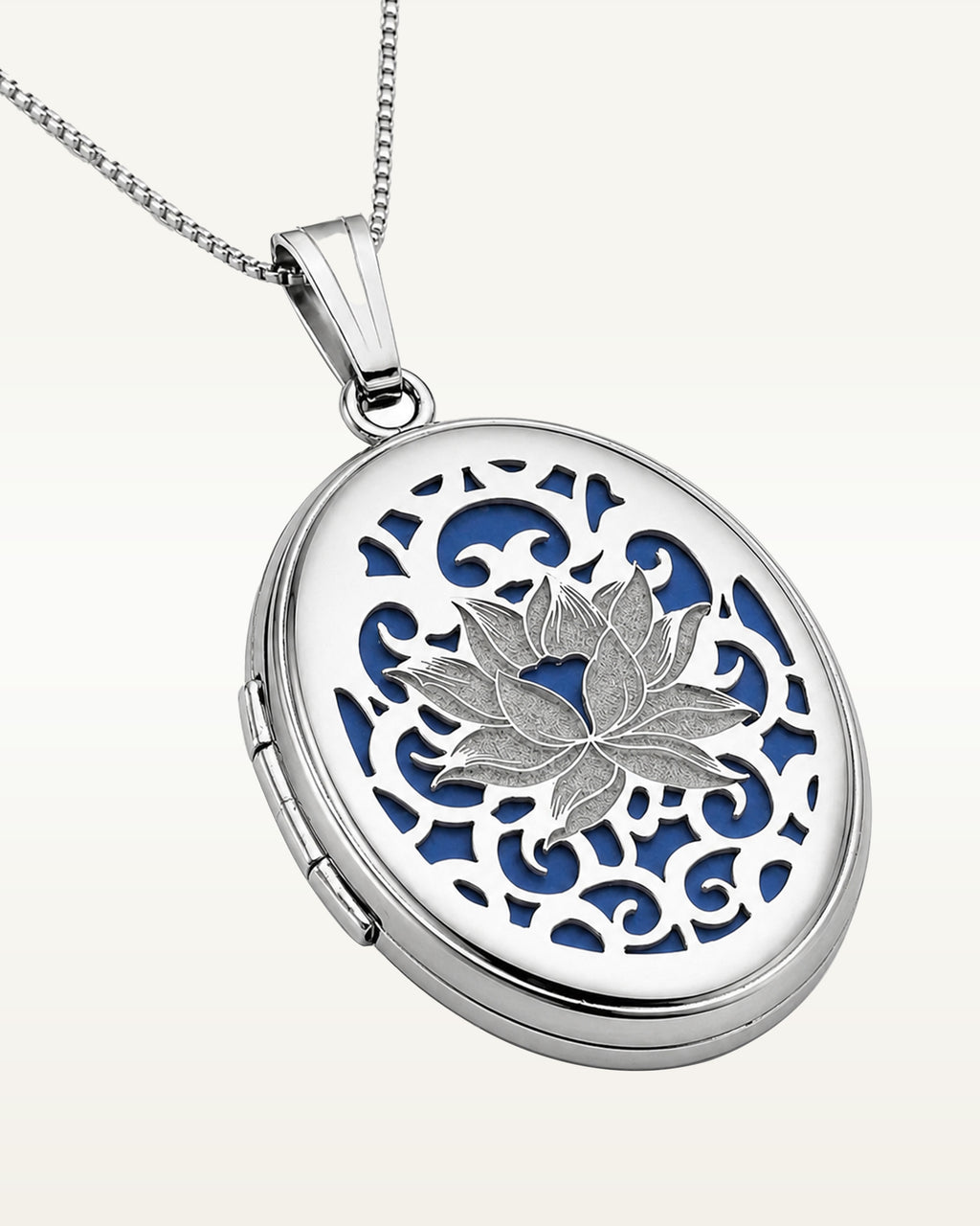 Sterling Silver Blue Lotus Oval Photo Locket