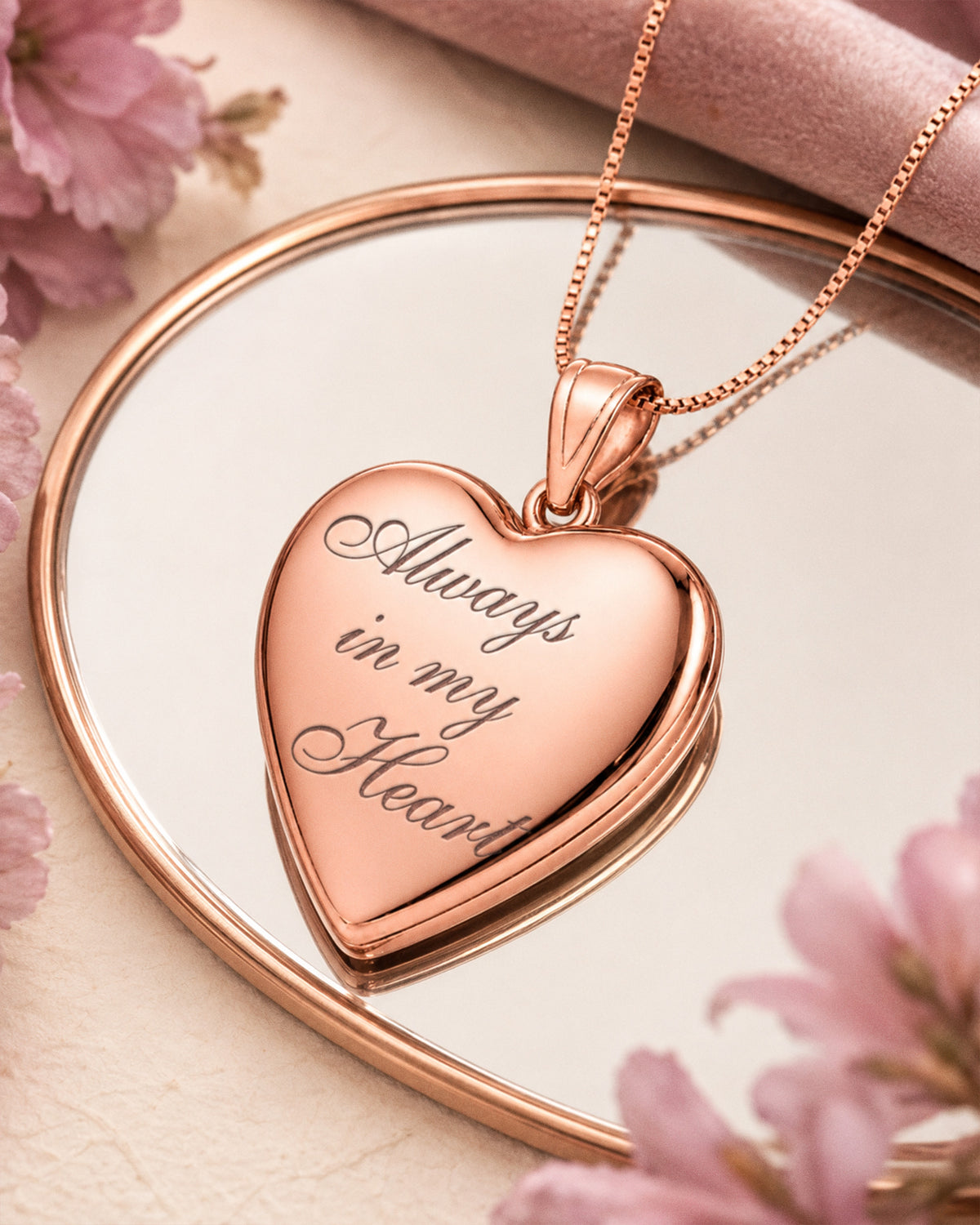 14k Rose Gold Always In My Heart Photo Locket - lifestyle