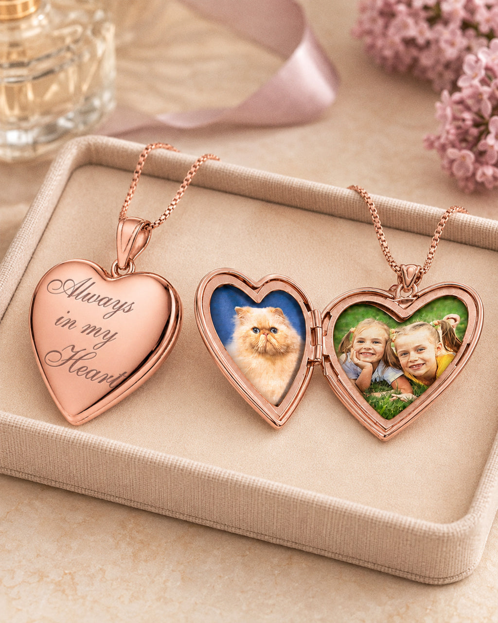 14k Rose Gold Always In My Heart Photo Locket - lifestyle