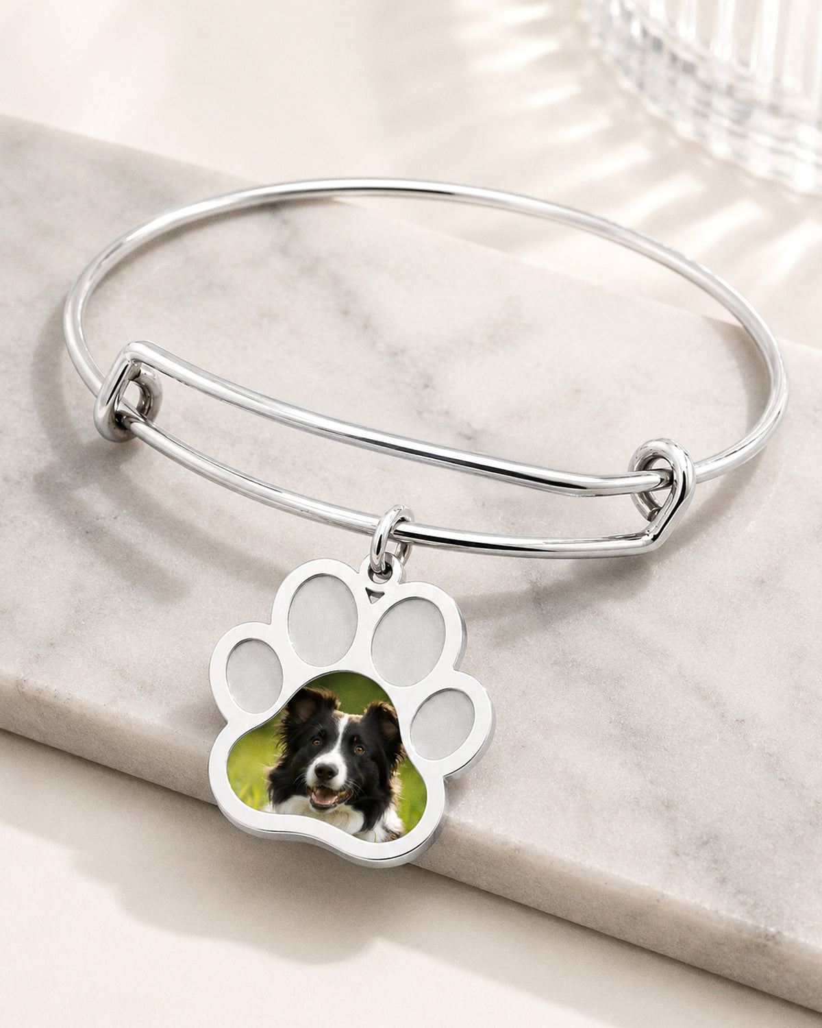 Dog Paw Print Photo Charm Expandable Bracelet - lifestyle