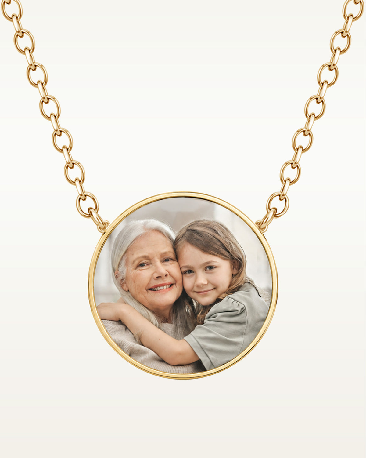 Petite Round Photo Engraved Necklace w/ 18" Chain