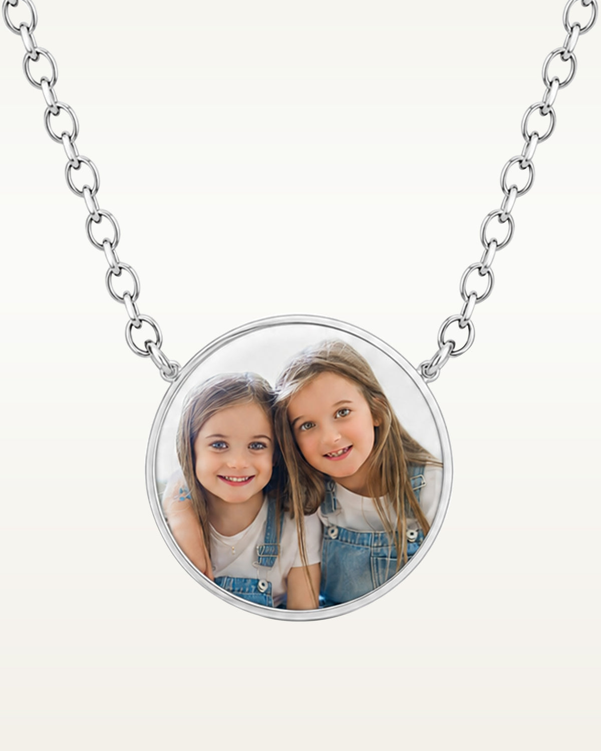 Petite Round Photo Engraved Necklace w/ 18" Chain