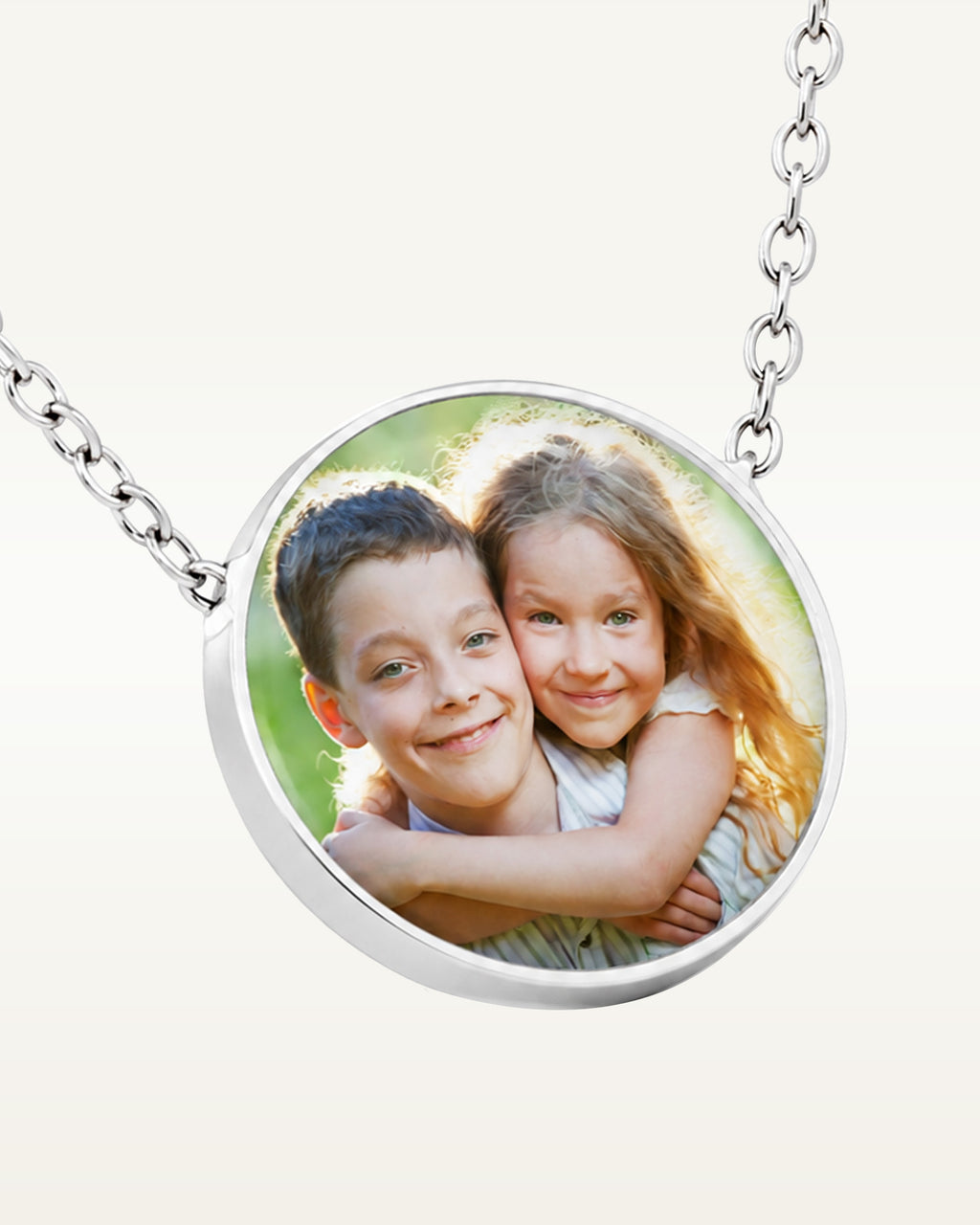 Petite Round Photo Engraved Necklace w/ 18" Chain