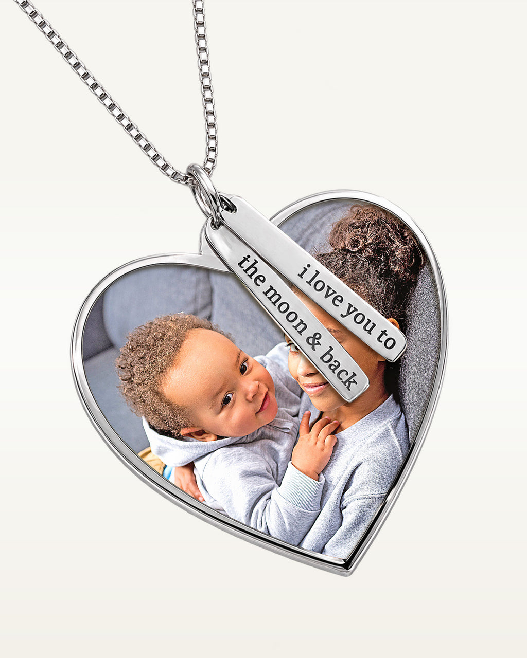 Photo Pendant Heart Necklace w/ Personalized Name Tags