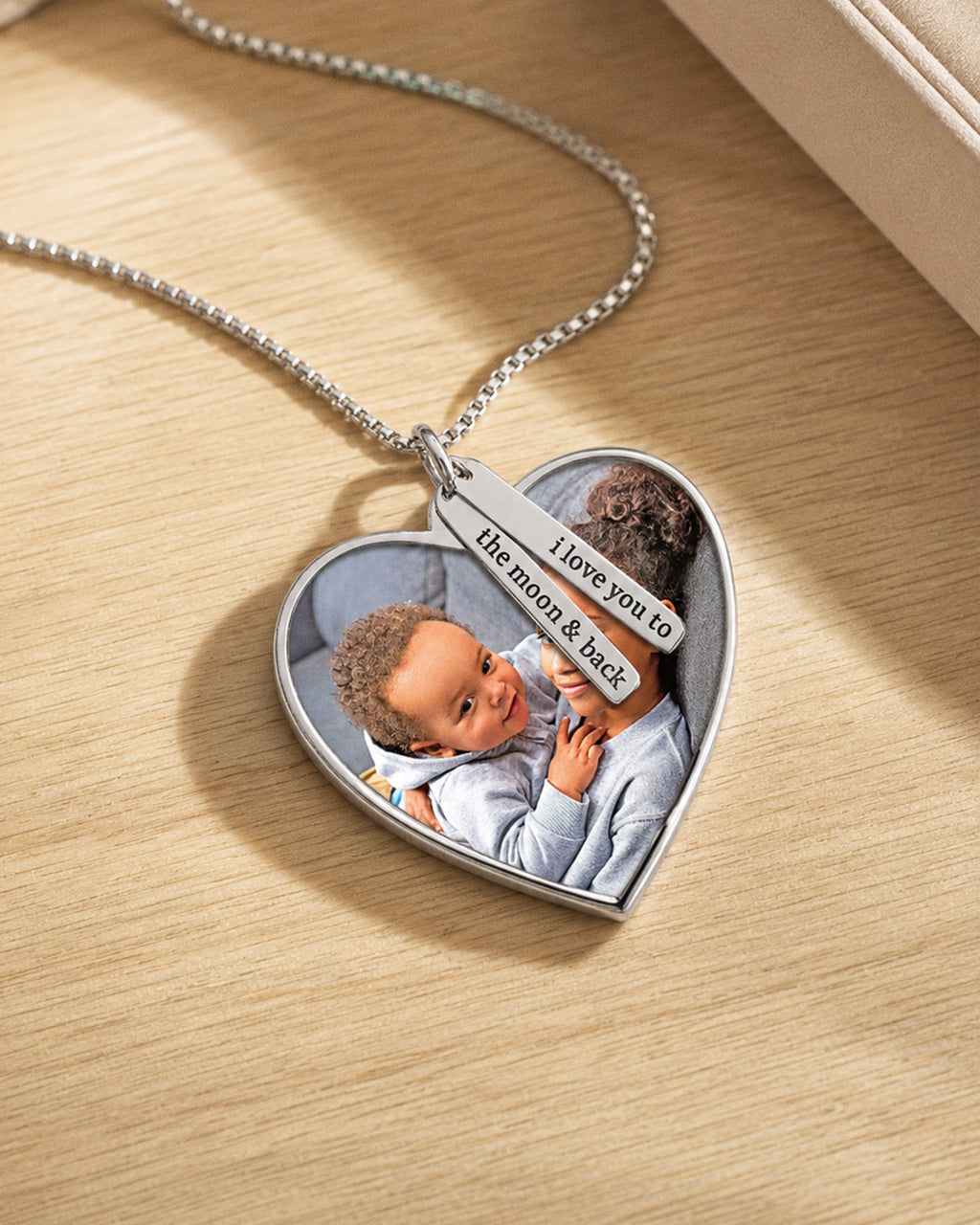 Photo Pendant Heart Necklace w/ Personalized Name Tags - lifestyle