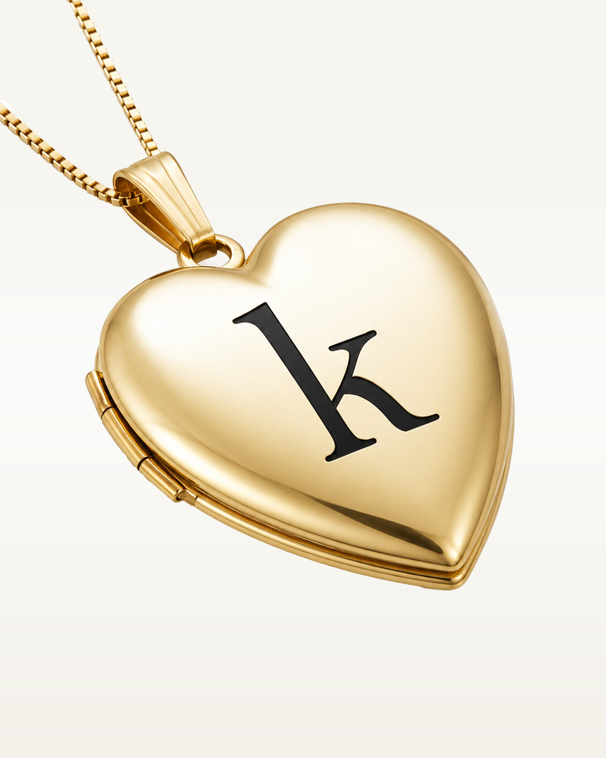 Yellow Gold Black Enameled Initial Heart Photo Locket