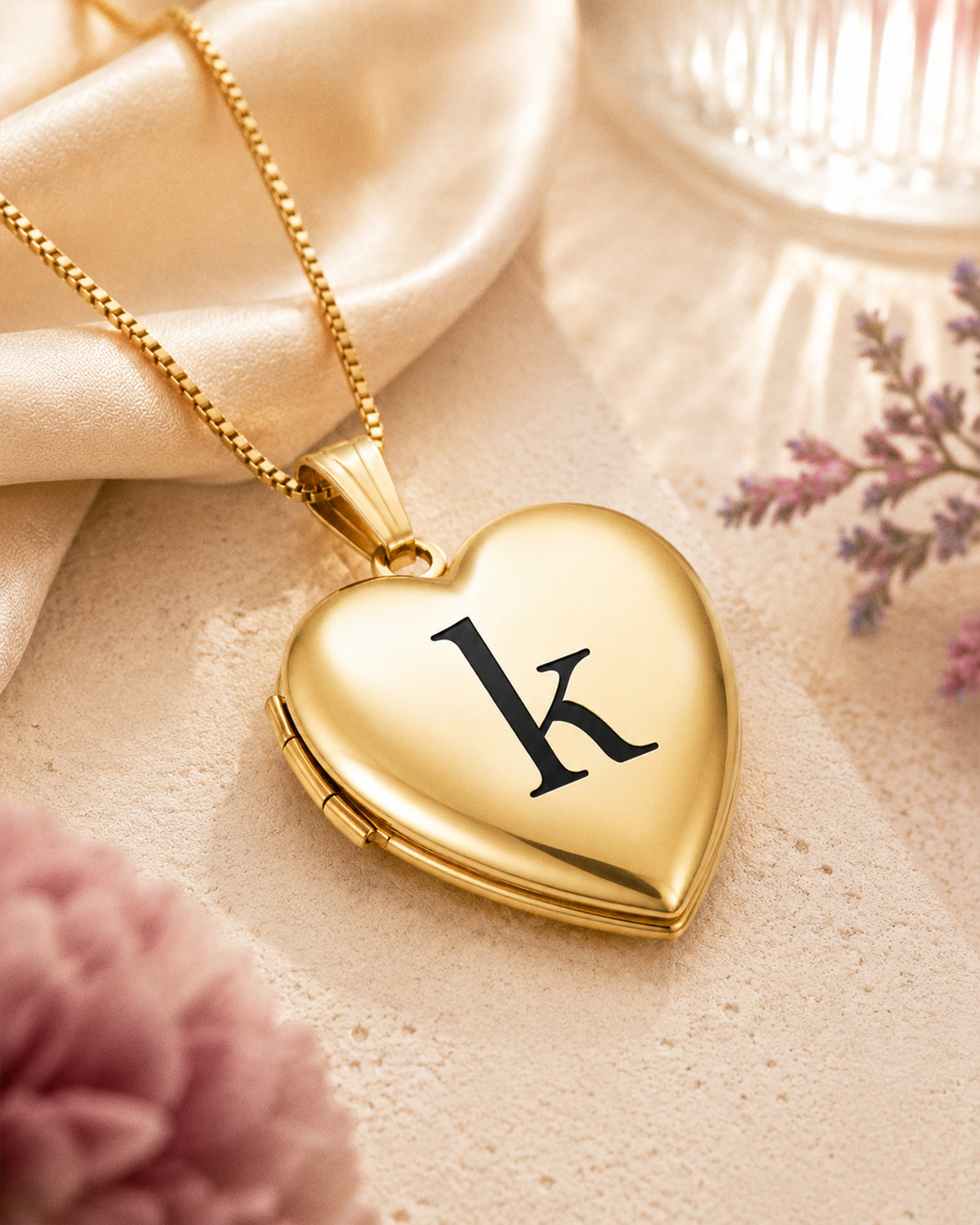 Yellow Gold Black Enameled Initial Heart Photo Locket - lifestyle