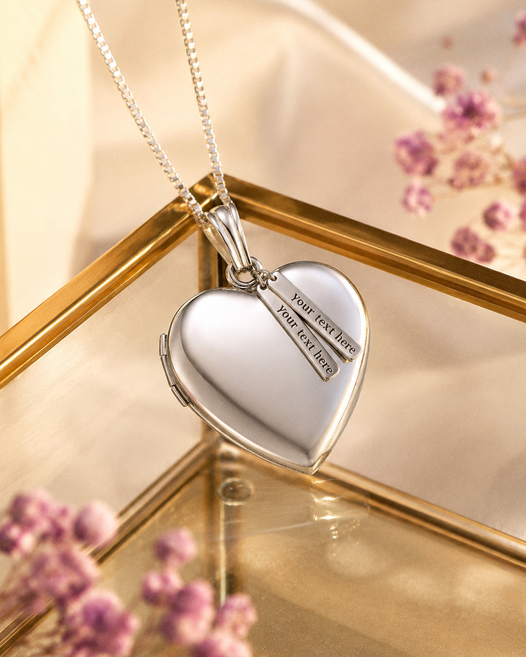 Sterling Silver Heart Photo Locket with Personalized Tabs - lifestyle