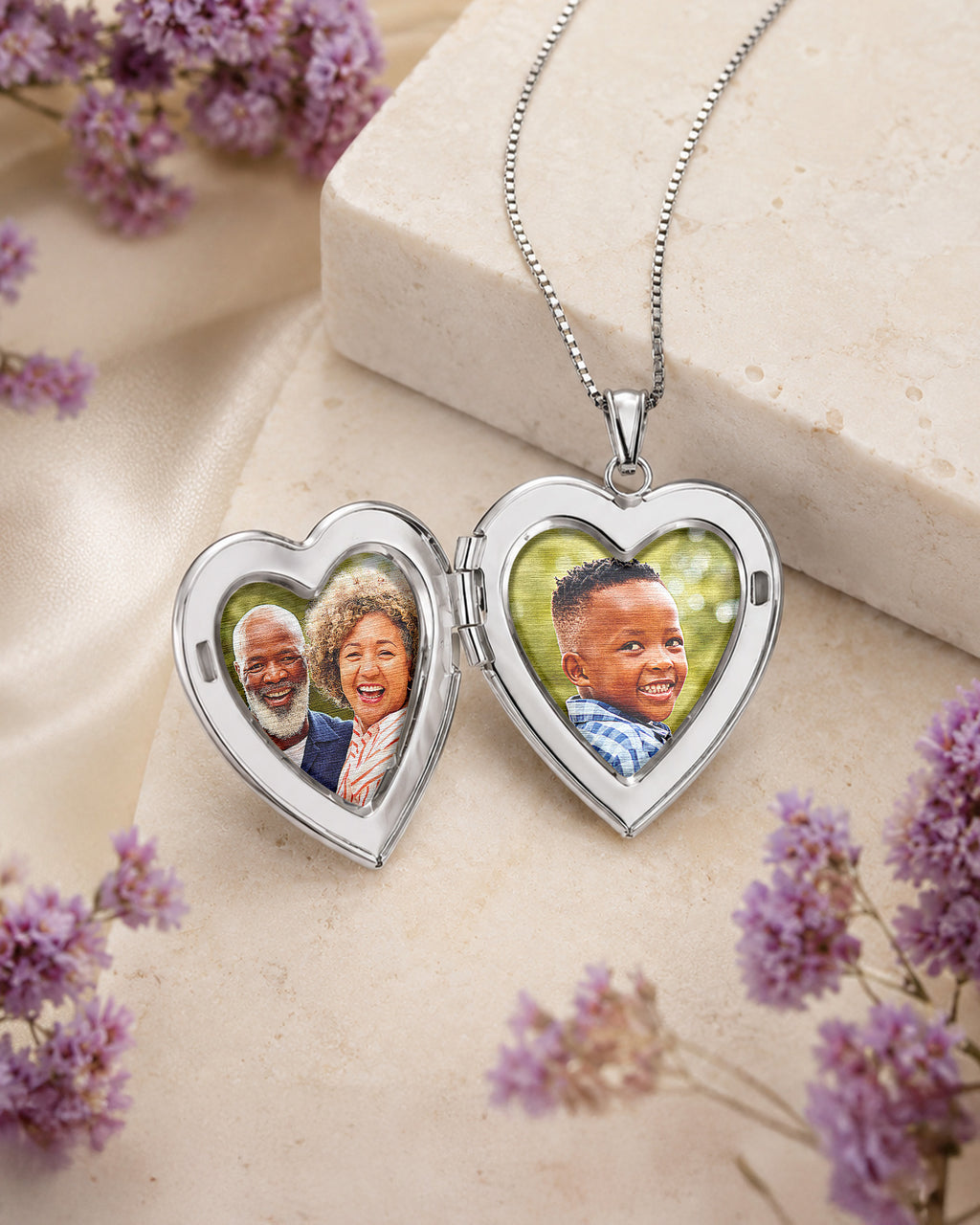 Sterling Silver Heart Photo Locket with Personalized Tabs - lifestyle