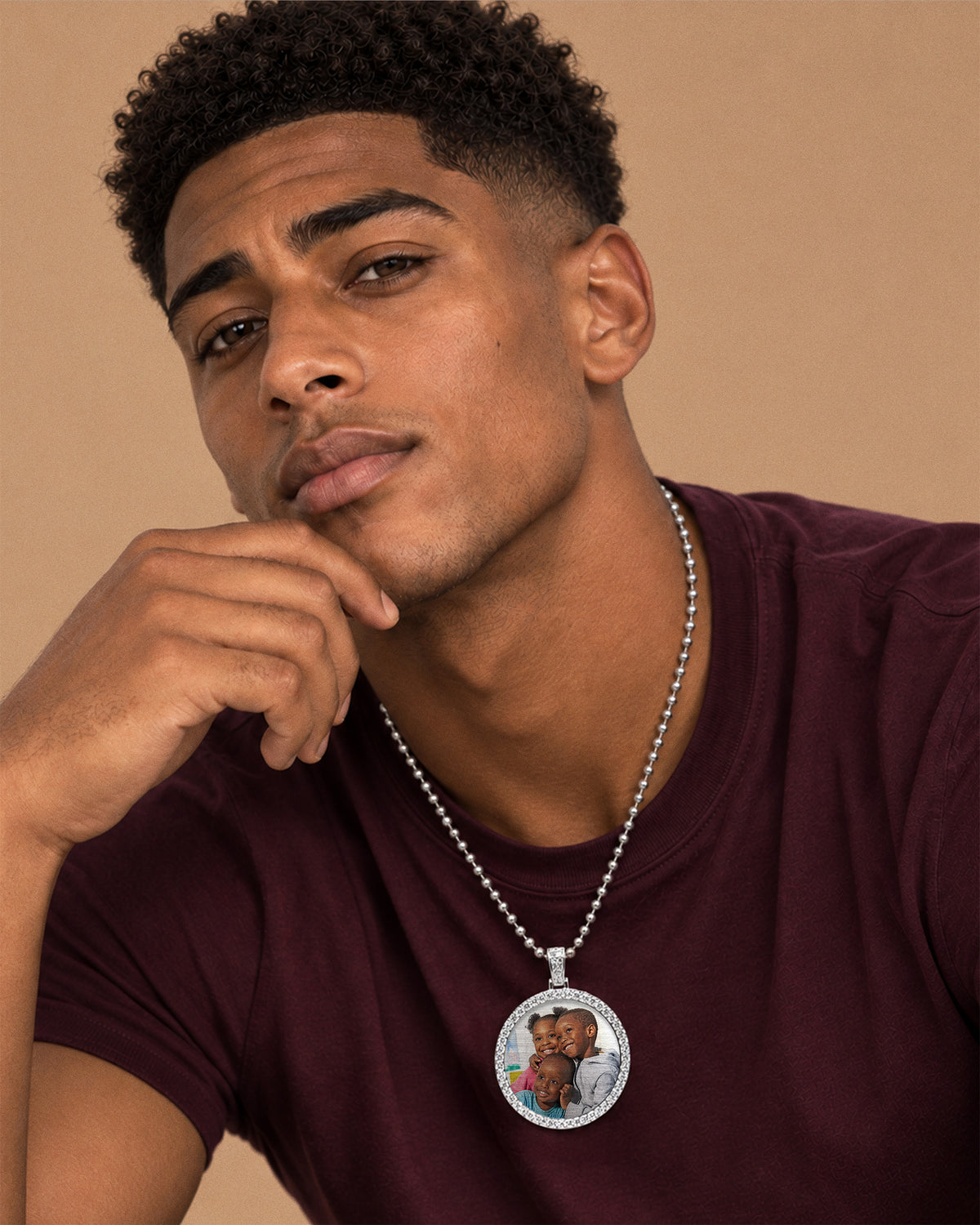 Photo Engraved XL Cubic Zirconia Pendant - on model