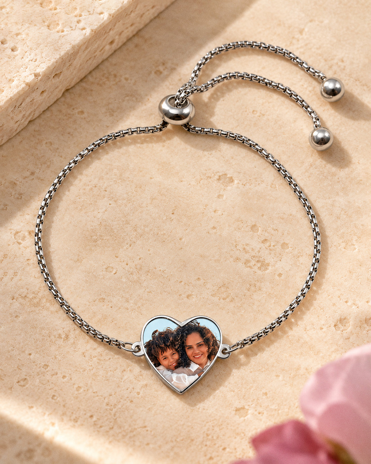 Women's Adjustable Photo Heart Engraved Bracelet - lifestyle