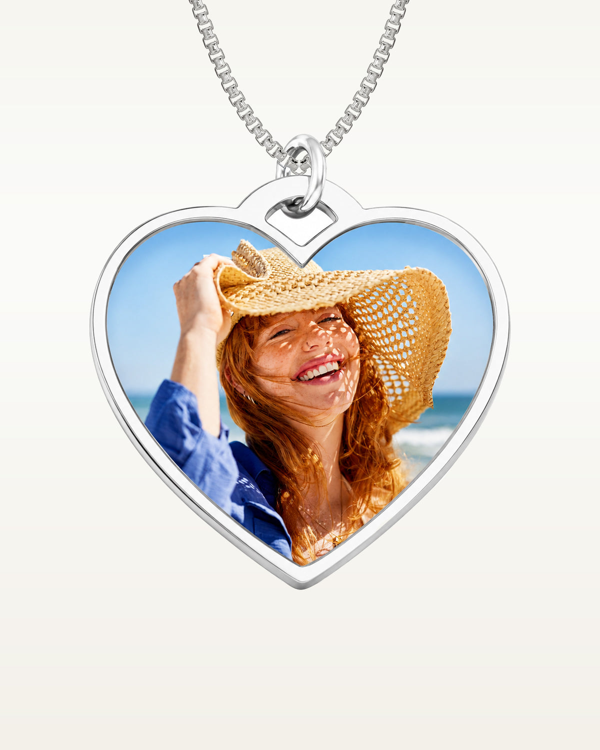 Stainless Steel Photo Engraved Heart Pendant with 18" Chain