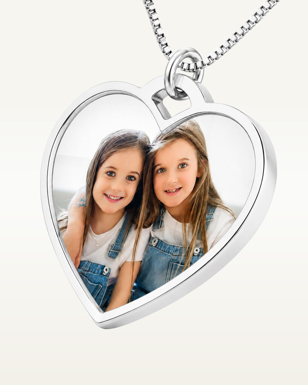 Stainless Steel Photo Engraved Heart Pendant with 18" Chain