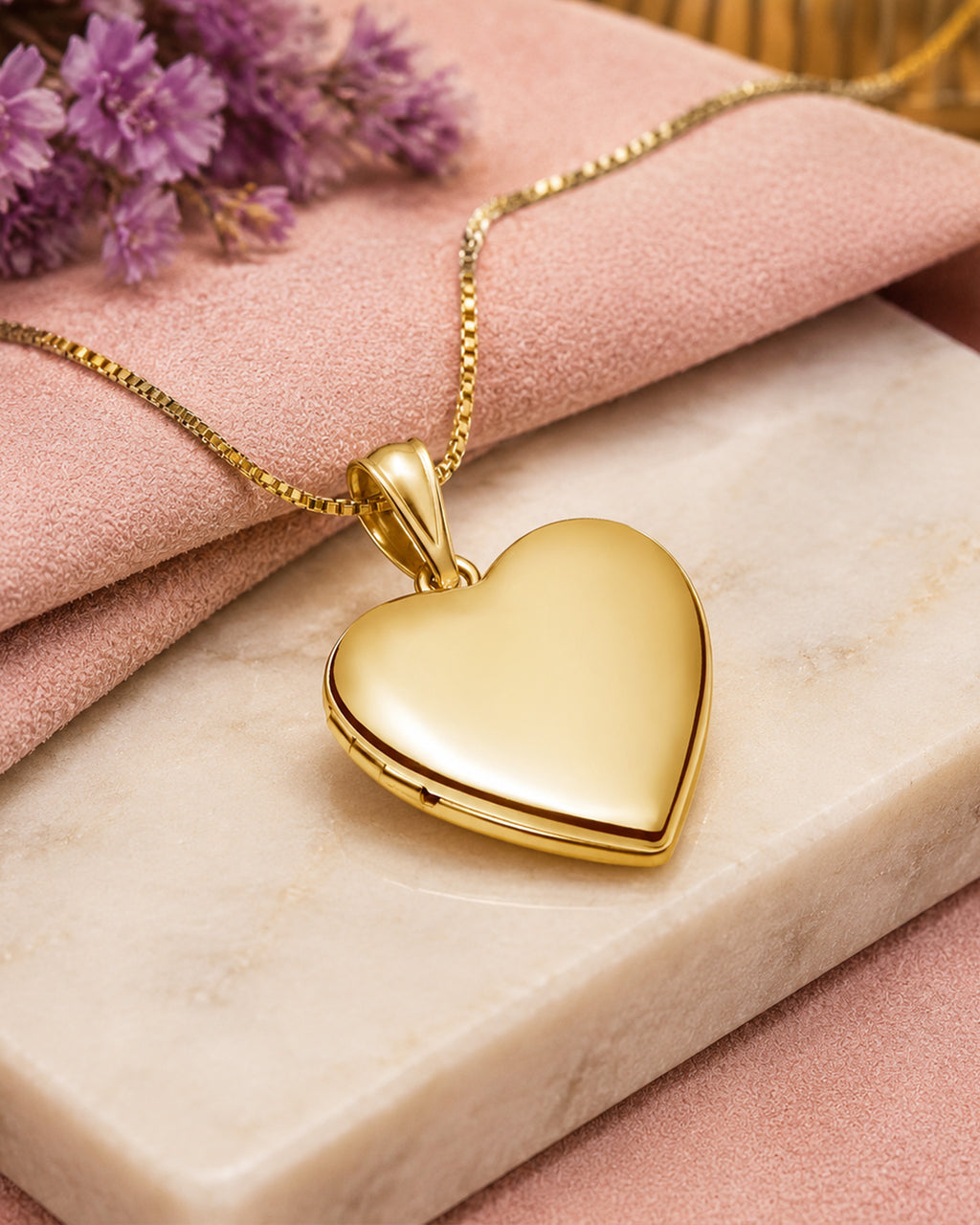 Solid 14K Yellow Gold Classic Heart Photo Locket - lifestyle