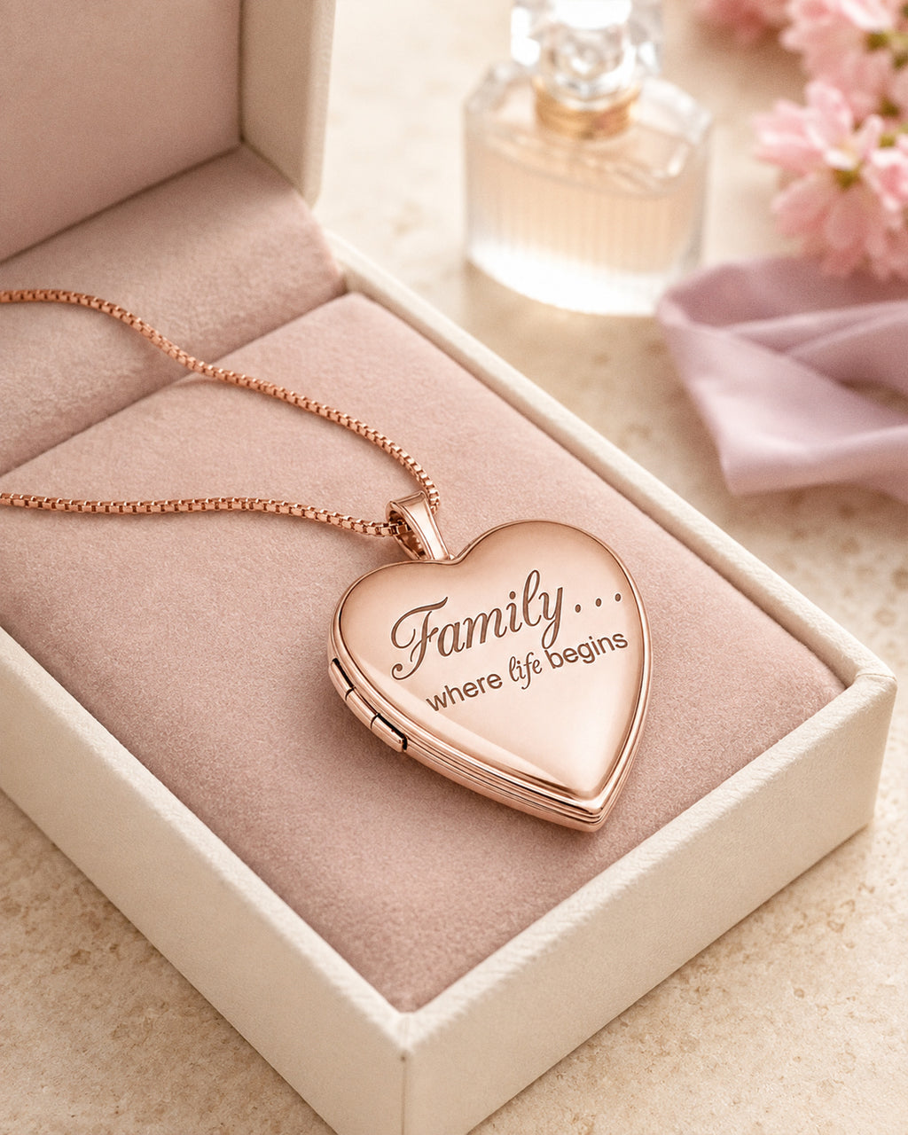 Rose Gold Plated Family Love Heart Photo Locket - lifestyle