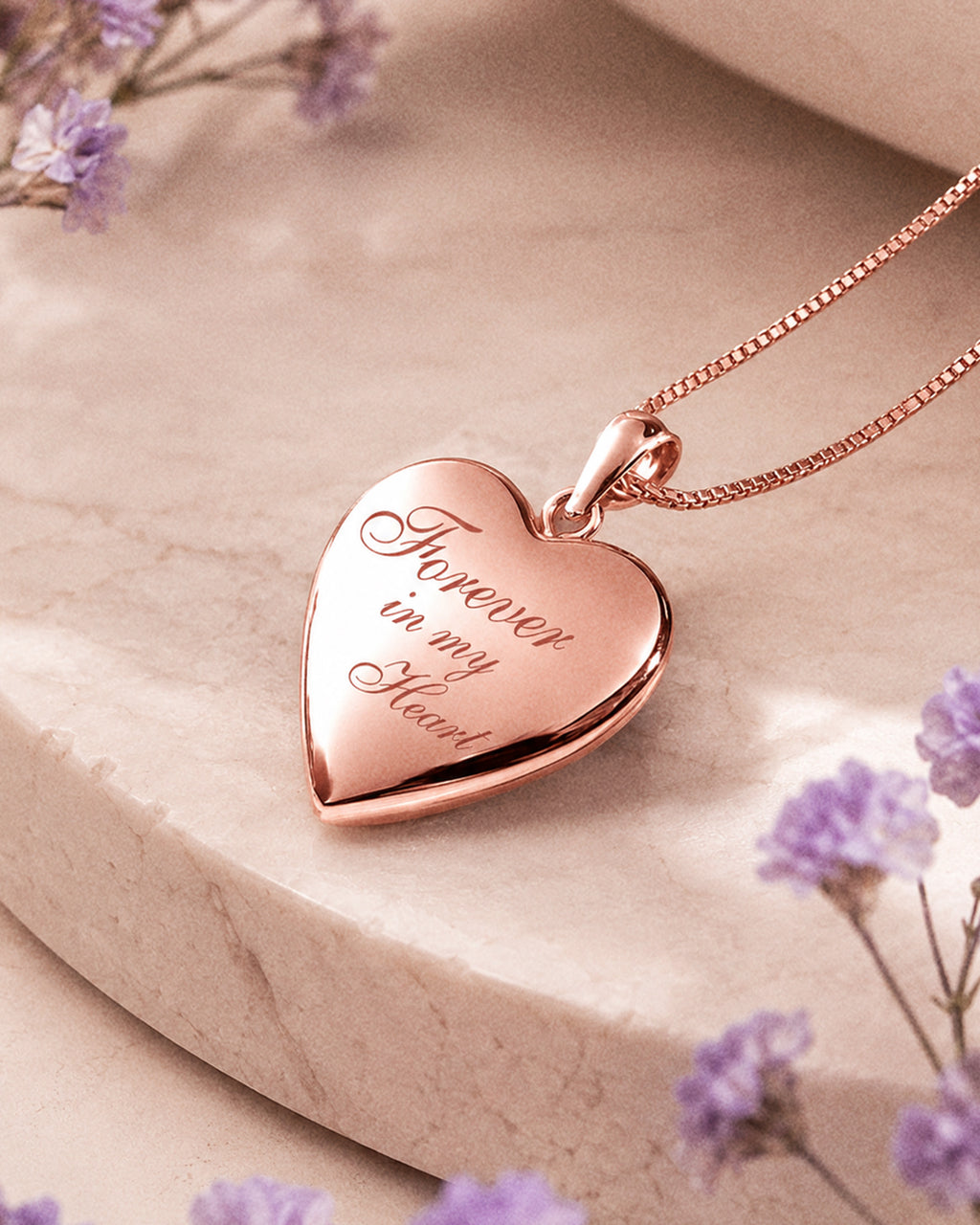 Sterling Silver Rose Gold Plated "Forever In My Heart" Heart Locket - lifestyle
