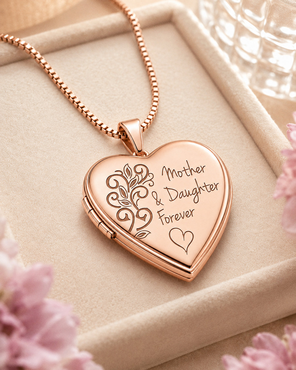 Rose Gold Plated Mother & Daughter Forever Heart Photo Locket - lifestyle
