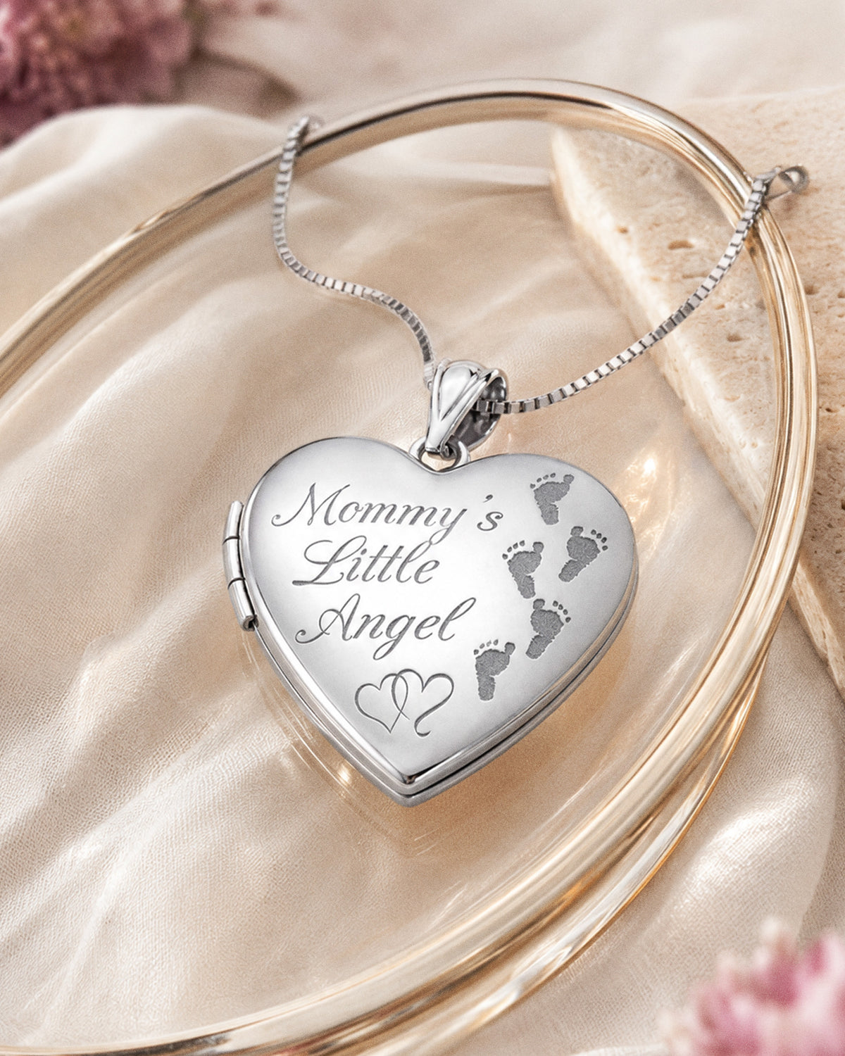Sterling Silver " Mommy's Little Angel " Heart Photo Locket - lifestyle