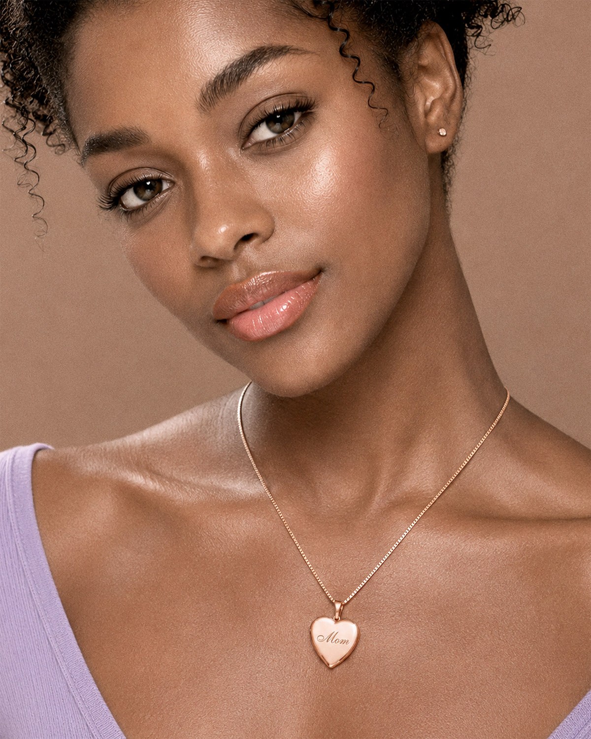 Rose Gold Nana Heart Photo Locket - on model