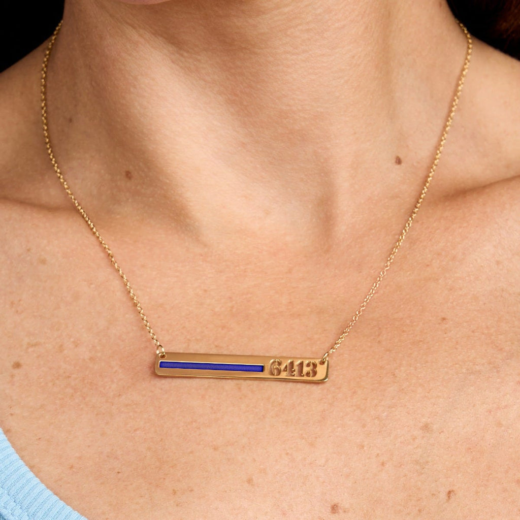 Personalized Horizontal Thin Blue Line Police Necklace with 18" Chain