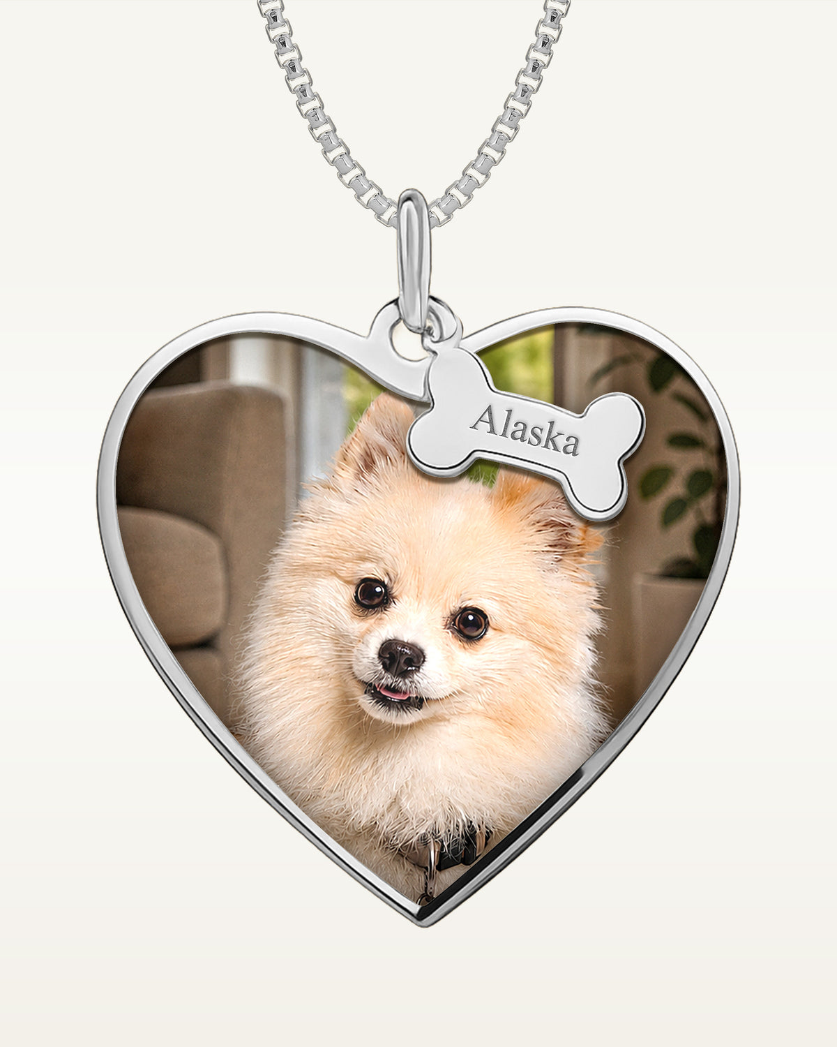Photo Pendant Heart Necklace w/ Personalized Dog Bone Tags