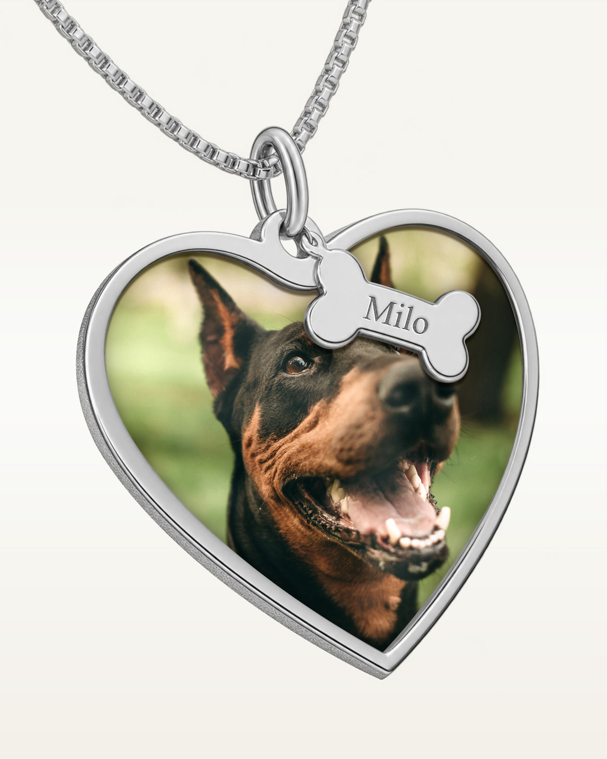 Photo Pendant Heart Necklace w/ Personalized Dog Bone Tags