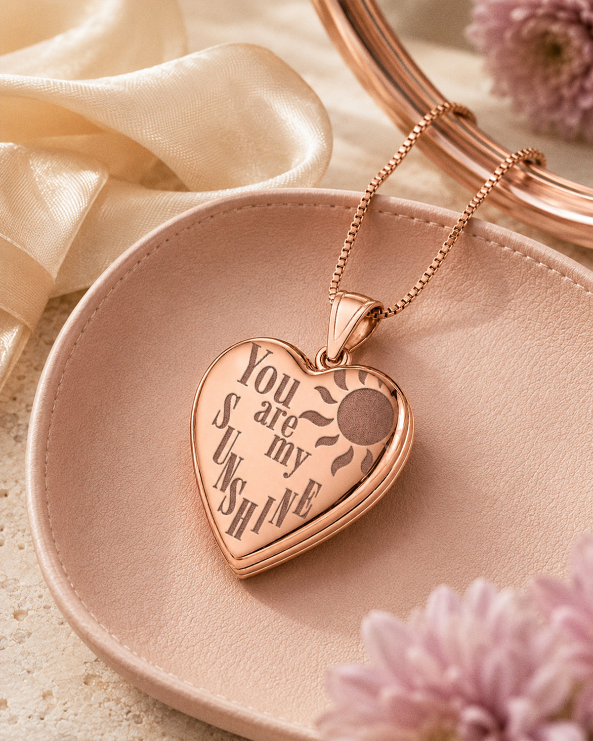 Rose Gold Plated You Are My Sunshine Heart Photo Locket - lifestyle