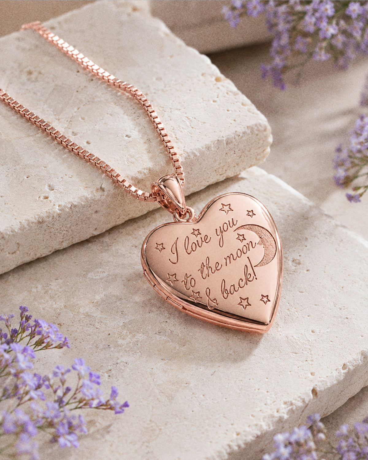 Rose Gold Plated " To The Moon & Back" Heart Photo Locket - lifestyle