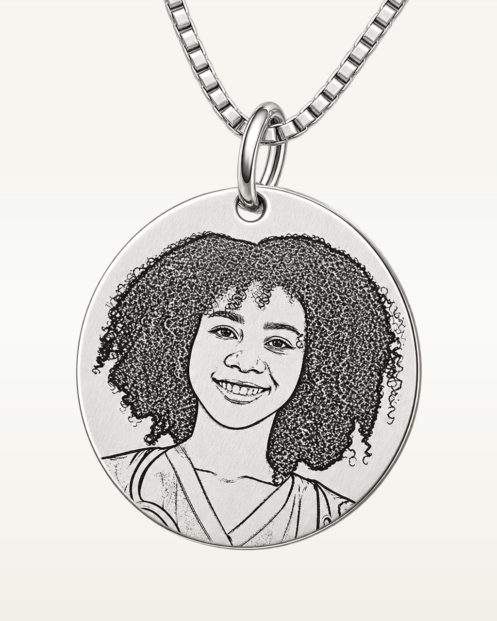 Antiqued Laser Carved Photo Round Disc Pendant with 18" Necklace Included
