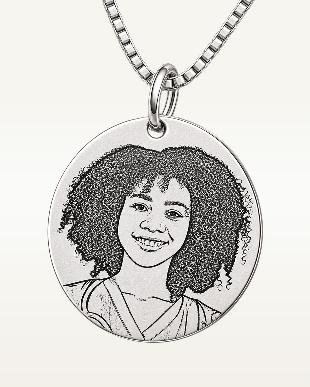 Antiqued Laser Carved Photo Round Disc Pendant with 18" Necklace Included