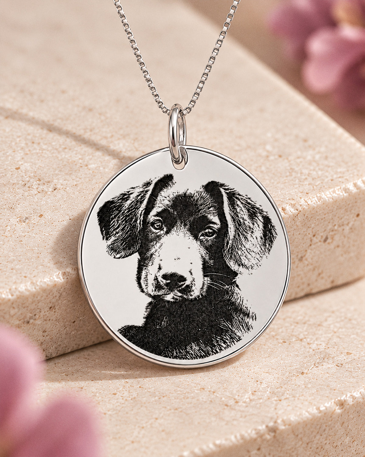 Antiqued Laser Carved Photo Round Disc Pendant with 18" Necklace Included - lifestyle