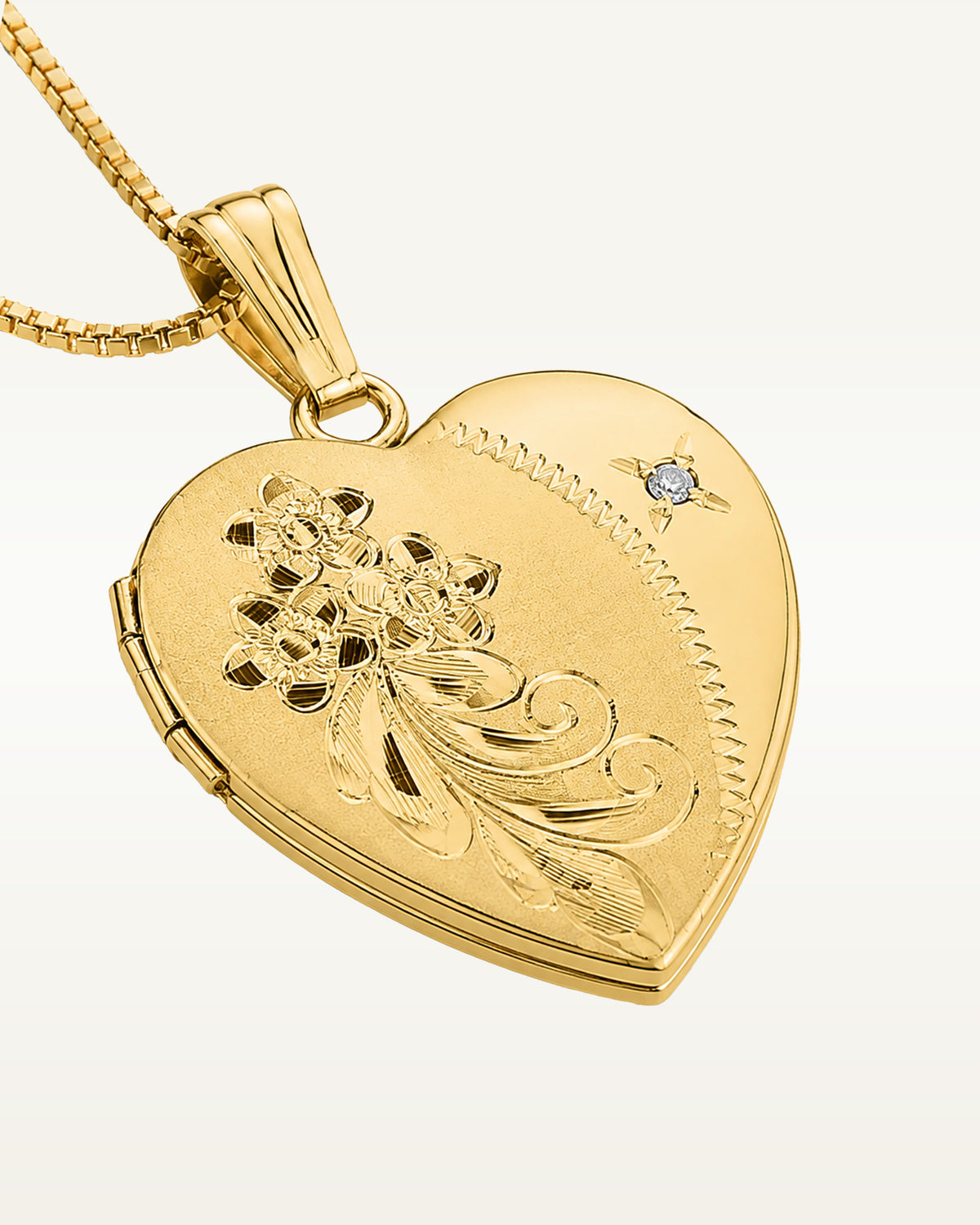 14k Gold Filled Floral Heart Photo Locket with Diamond