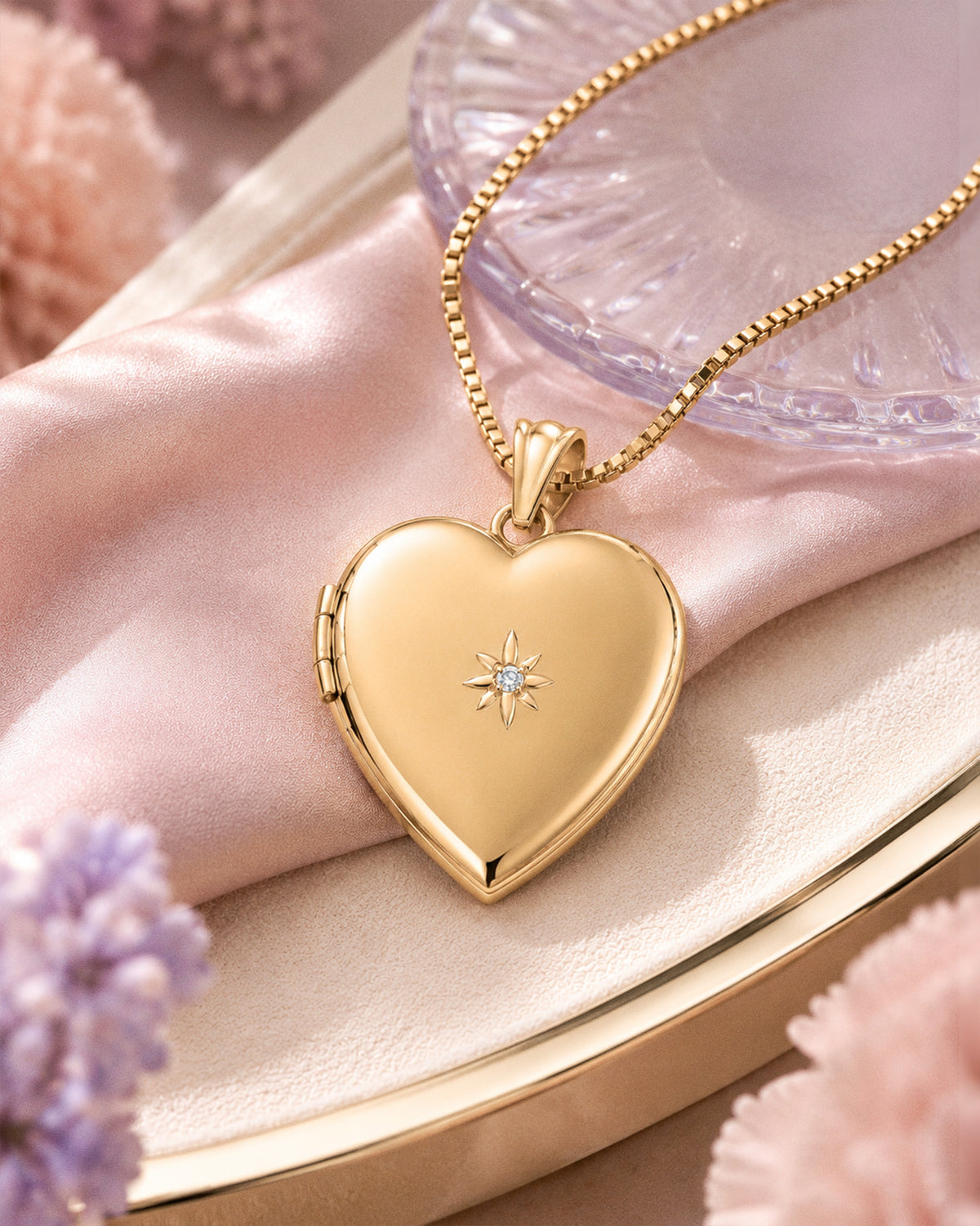 14k Gold Filled Heart Photo Locket With Diamond - lifestyle