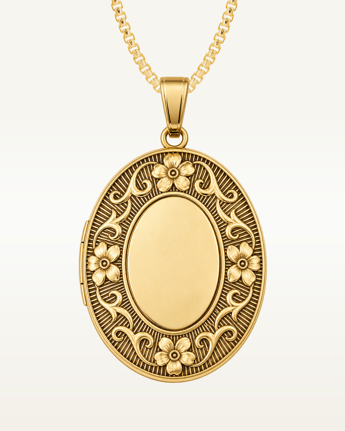 14k Gold Filled Antiqued Floral Oval Photo Locket