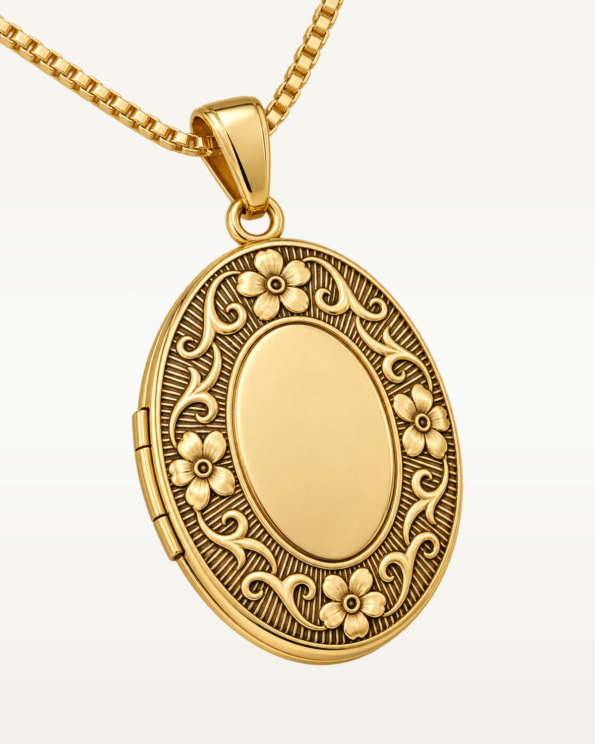 14k Gold Filled Antiqued Floral Oval Photo Locket