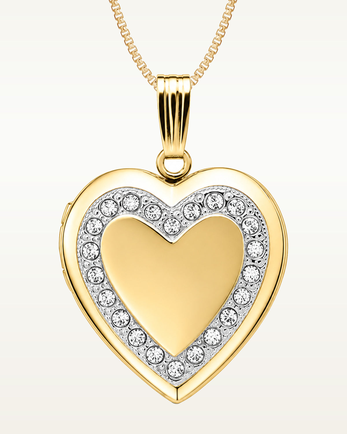 14k Gold Filled Heart Photo Locket With Diamond Border