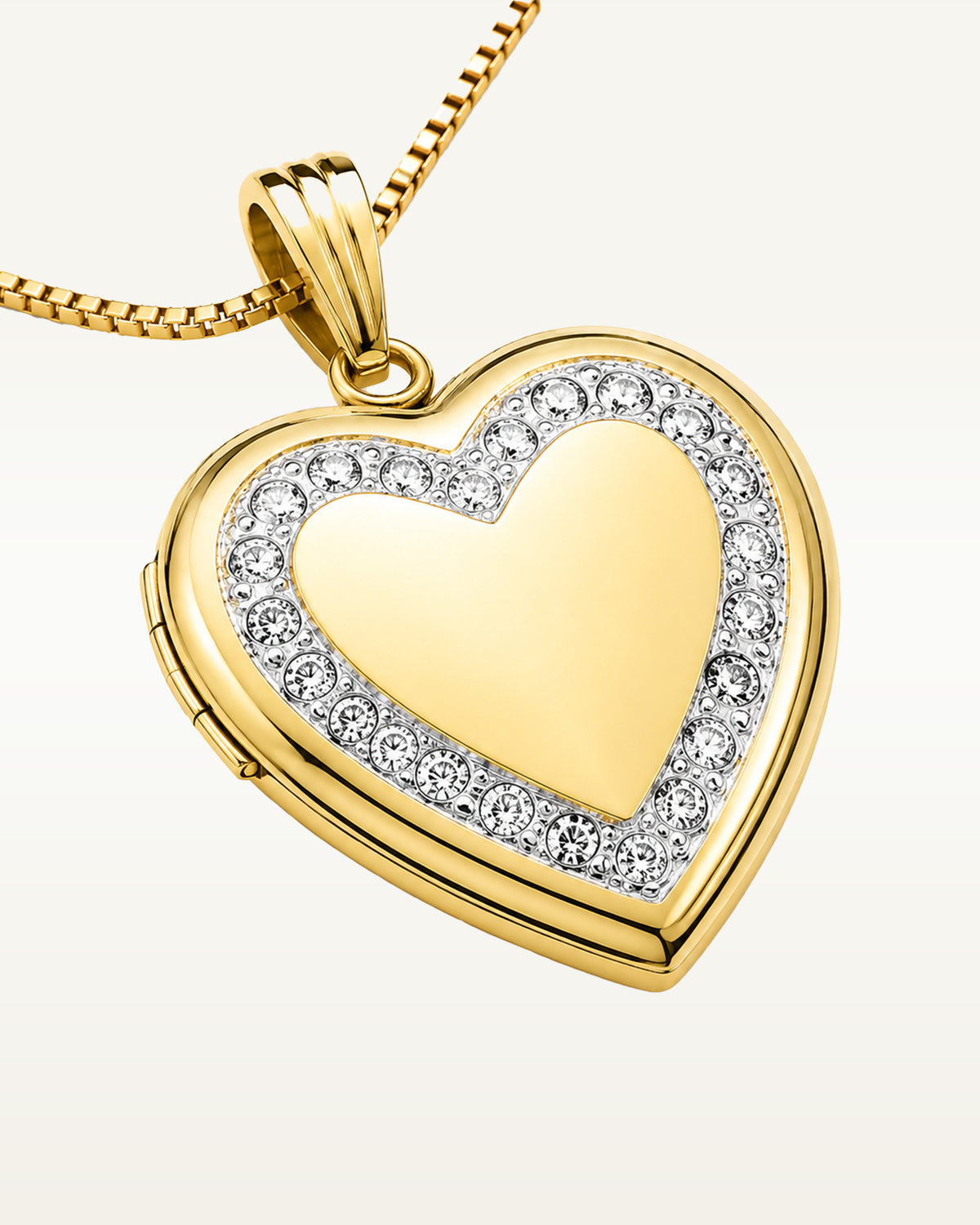 14k Gold Filled Heart Photo Locket With Diamond Border