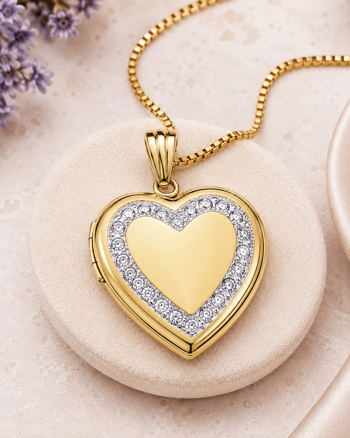 14k Gold Filled Heart Photo Locket With Diamond Border - lifestyle