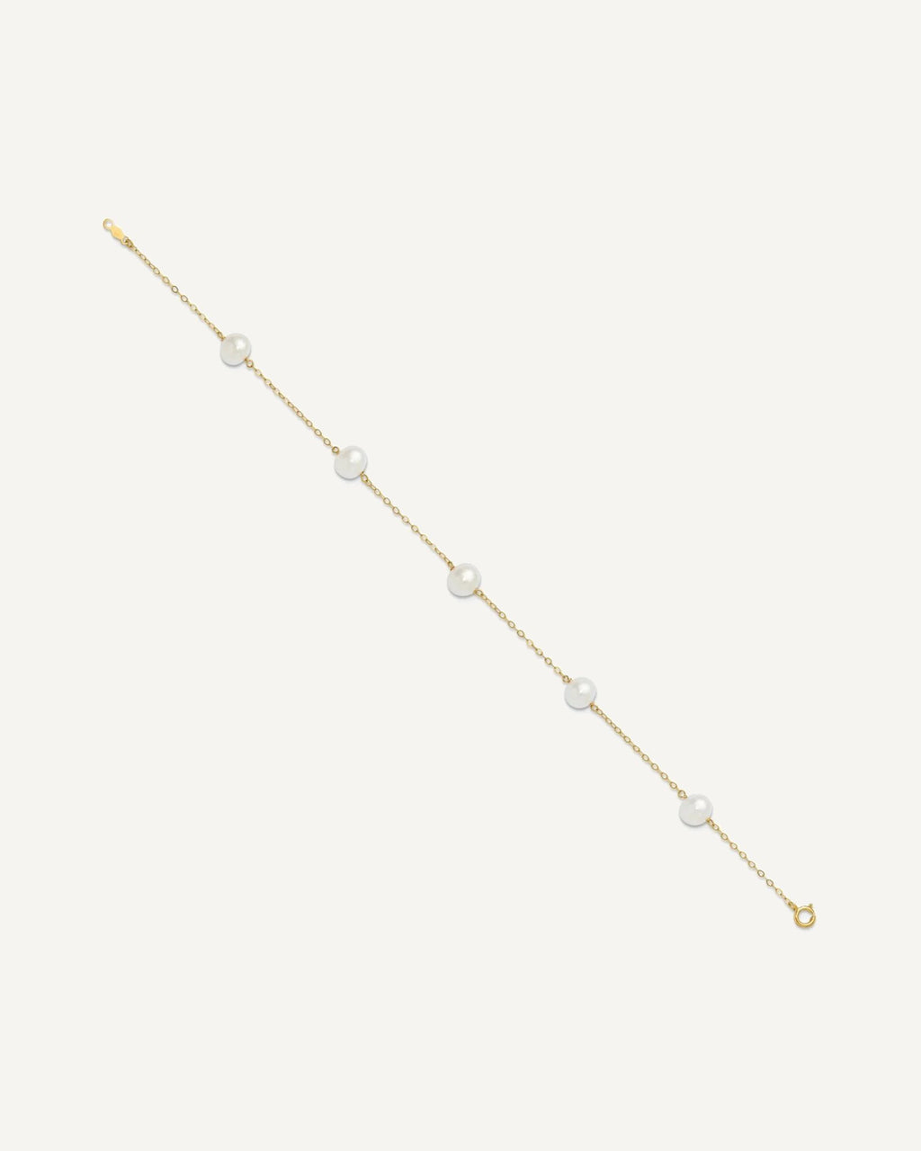 14k 7-8mm White Near Round Freshwater Cultured Pearl 5-station 10 inch Anklet – View 2