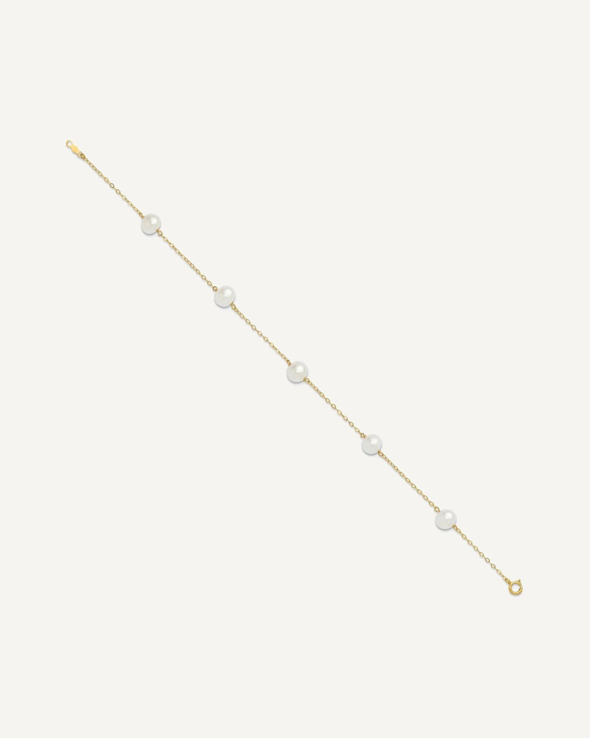 14k 7-8mm White Near Round Freshwater Cultured Pearl 5-station 10 inch Anklet – View 2